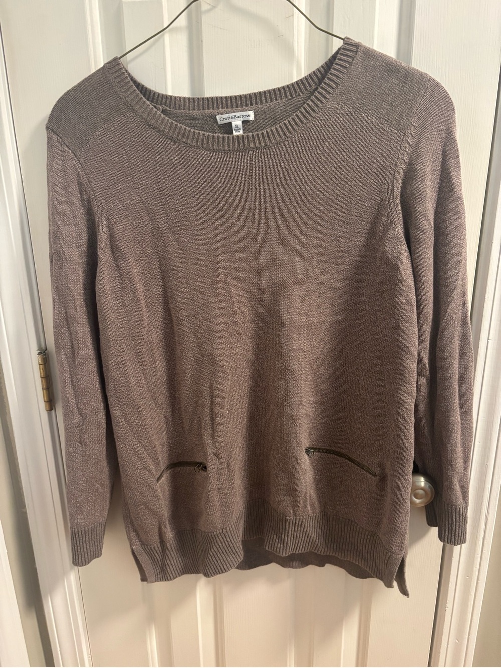 Chico's Mauve-Taupe Crewneck Sweater with Zip Pockets X-Large